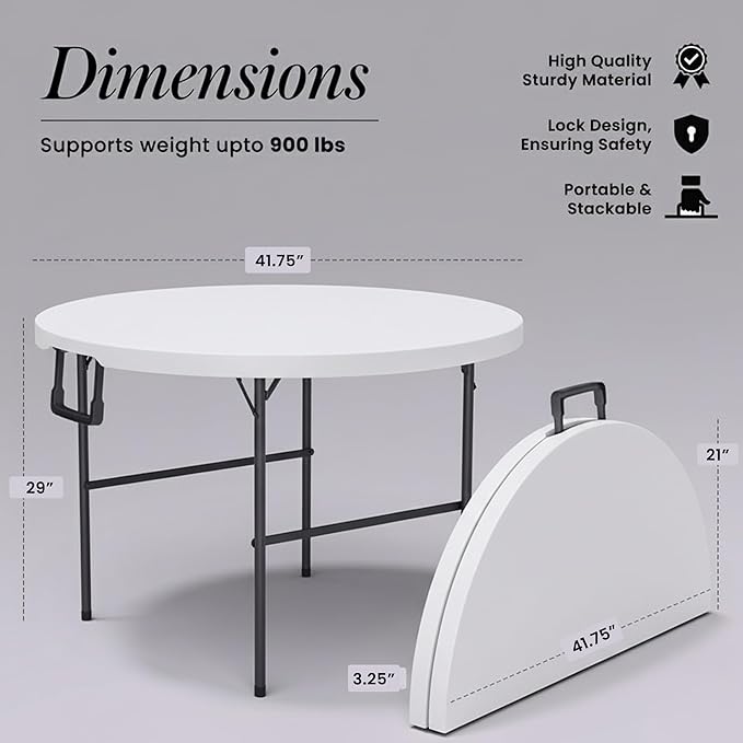 Our Modern Space 3.5 Feet Circular Round Foldable Table with Built in Handle & Steel Legs | Heavy Duty Portable | Perfect for Party, Dining, Wedding, Events, Picnic Indoor, Outdoor, Camping, Utility