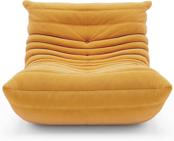 High-end Bean Bag Chair, Fireside Togo Chair with Yellow Suede Fabric Cover, Comfy & Soft Lazy Floor Lounge Sofa for Bedroom, Living Room, Office or Lounger