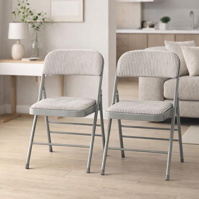 Amazing for less Pack of 2 (Fabric/Vinyl) Steel Frame Metal Foam Padded Folding Chairs (Black, Gray, White) (2-Pack - Fabric White)