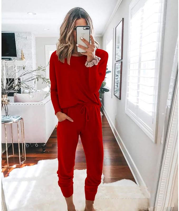 PRETTYGARDEN Women Fall 2 Piece Lounge Outfit Long Sleeve Tops High Waisted Jogger Pants Set Spring Travel Clothes Tracksuit