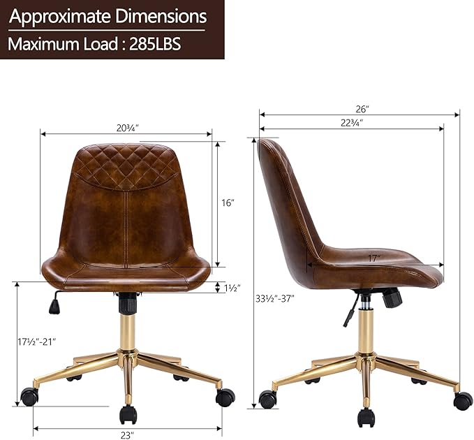 DUHOME Modern PU Leather Office Chair Desk Chair Swivel Computer Chair with Gold Base Yellowish-Brown