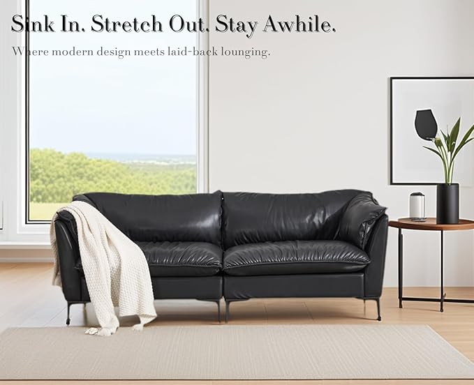 CIMOTA 80'' Faux Leather Loveseat Sofa for Living Room, Modern 2 Seater Small Cloud Couch for Bedroom/Small Space/Apartment, Comfy Office Couches with Upholstered Cushions, Minimalist Style, PU Black