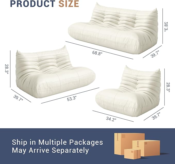 Fireside Chair Lazy Floor Sofa Set, Cozy Memory Foam Bean Bag Chairs, Faux Leather Giant Bean Bag Chair Sofa, Armless Foam Couch Lounger Tatami Recliner for Living Room Bedroom Dorm Office