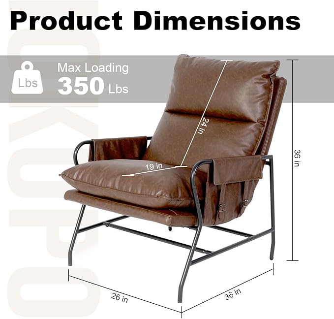 Faux Leather Accent Chair Set of 2 for Living Room, 24" High Backrest Upholstered Armchair, Soft Thickened Cushion Comfy Leisure Chair, Mid Century Modern Single Sofa, Dark Brown