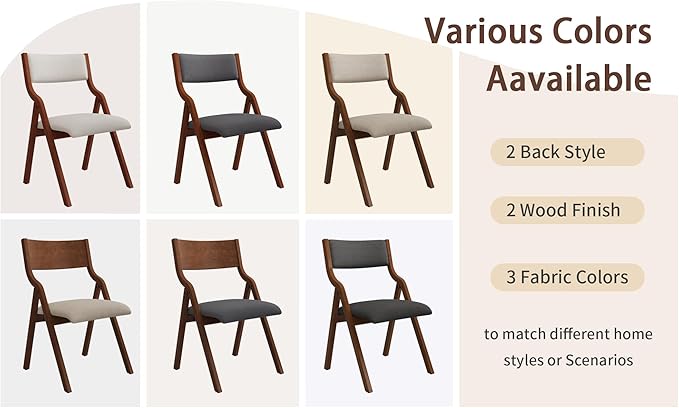 Ball & Cast Padded Folding Chairs 2 Pack,Solid Wood Frame,18" Seat Height,Space Saving,Easy to CarrySuitable for Dining Room, Bedroom and Outdoor
