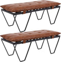 RIVOVA Modern Removable Tufted Upholstered Entryway Bench Set of 2, 48-Inch Contemporary Indoor Bench with Slatted Metal Frame, Brown Leather Bench for Bedroom End of Bed, Dining, Hallway, Living Room
