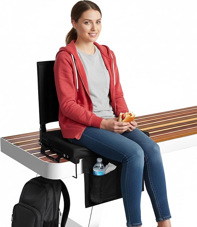 Romswi 2PK 3-Level Heated Stadium Seats for Bleachers with Back Support,Padded Bleacher Seats with Comfort Thick Cushion,Portable Folding Waterproof Bleacher Chair,with Shoulder Strap for Outdoors