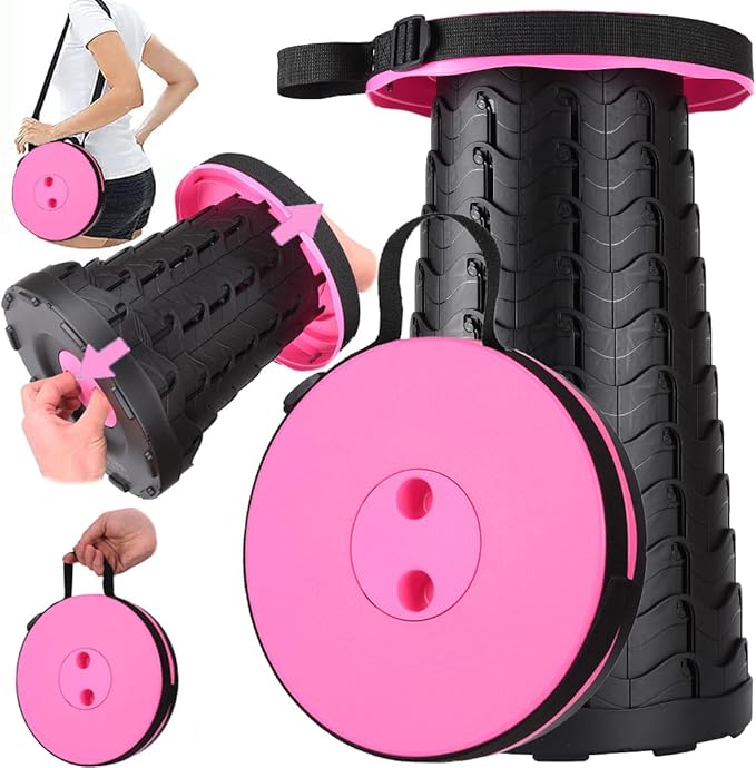 Fishboy Upgraded Collapsible Stool, 400lbs Max Weight, Lightweight But Sturdy, Portable Retractable Folding Telescoping Foldable Camping Stool for Adults Outdoor Fishing Hiking BBQ