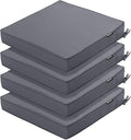 Outdoor Chair Cushions 16 x 17 Inch, Set of 4, Waterproof Patio Chair Cushions with Tie 5 Year Color Fastness Thick Outdoor Seat Cushion for Garden Lawn Patio Furniture Dark Grey
