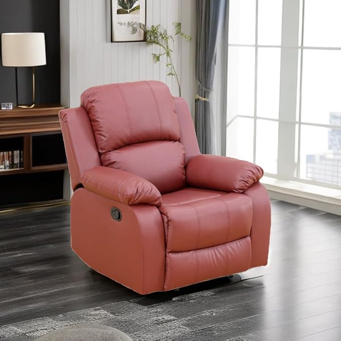 Caberryne Leather Recliner Chair for Living Room Furniture Set,Red Leather Reclining Couch for Small Space/Rv, Wall Hugger Single Recliner/Home Theater Seating for House/Office(Chair)