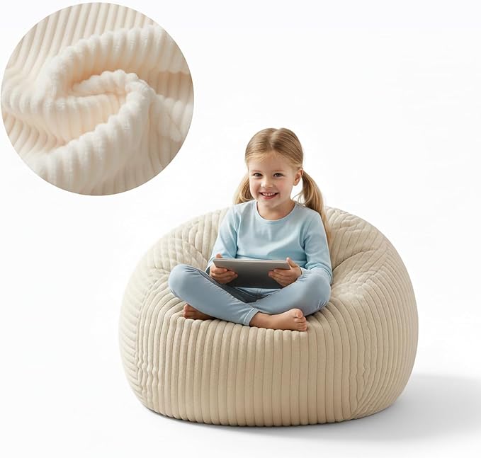 Bean Bag Chairs for Adults with Memory Foam Filling - 34" Large Faux Suede Bean Bag Chair Sofa, Ergonomic Lazy Lounger with Back Support & Armrest, Comfy Floor Seating (Beige)