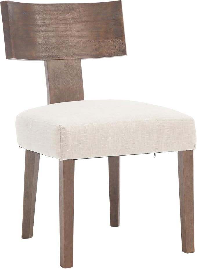 DM Furniture Farmhouse Kitchen Table Chairs Set of 6, Linen Fabric Upholstered Dining Chairs with Wooden Legs, Comfy Armless Dining Room Side Chairs with Backrest, Beige-Dark Brown Legs