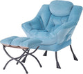 Tiita Lazy Chair with Ottoman, Blue Chiars Modern Large Accent Lounge Armchair, Comfy Leisure Sofa Reading Chair with Footrest for Bedroom, Living Room, Dorm Rooms, Garden, Velvet Light Blue