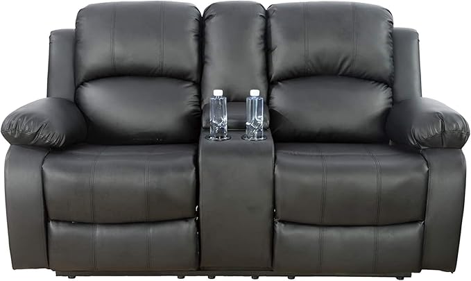 AYCP Bonded Leather Living Room Furniture Set Reclining Sofa Set Loveseat Furniture Sets in Living Room Sofa Recliners (Loveseat, Black)