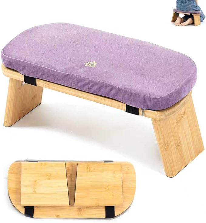 Estleys Meditation Bench, Bamboo Meditation Stool, Folding Kneeling Meditation Bench, Seiza Prayer Bench, Prayer Bench with Meditation Cushion, Kneeling Stool (Purple)