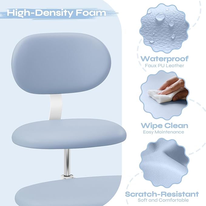 Pinmoco Ergonomic Cross Legged Office Chair with Wheels, ADHD Chair for Adults, Meditation Chair, Yoga Office Chair, Comfortable Back Support, Height Adjustable,Small Spaces, PU Leather, Blue