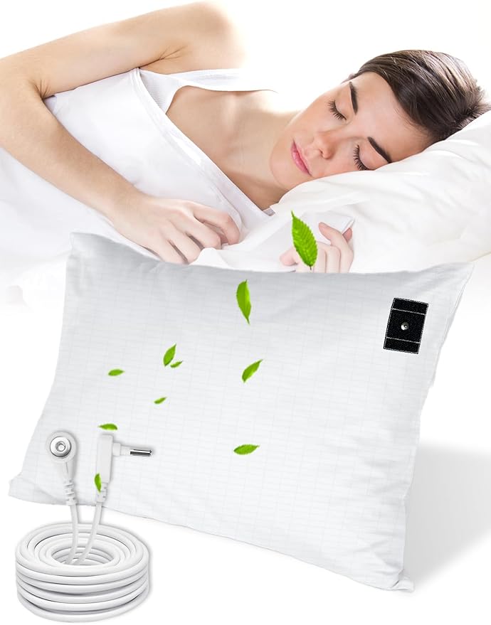 YOUBLAO Grounding Pillowcase, 90% Organic Cotton and 10% Silver Fiber Grounding Pillow Case with 15ft Grounding Cord, White Sleep Pillow 20x30 inch for Improve Sleep Improving Energy