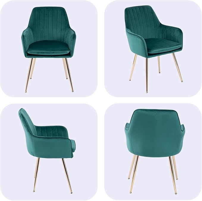 Purgreen Velvet Dining Chair Set of 2 - Modern Mid-Back Accent Chair with Gold Plating Legs - Upholstered Living Room Chair (Velvet Green, Set of 2)