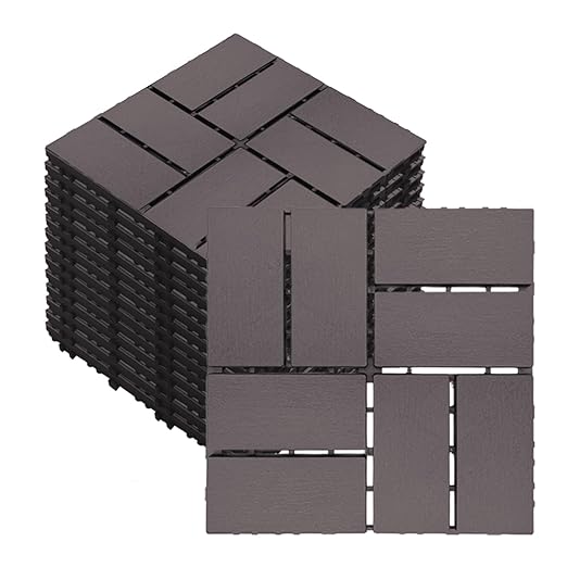 27 PCS 12x12 Inch Interlocking Deck Tiles - Waterproof All-Weather Outdoor Patio Flooring for Pool, Balcony, Backyard, Porch & Garden, Coffee