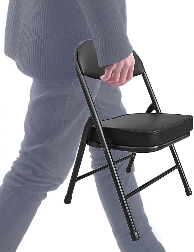 fusehome Mini Folding Chair, Garage Stool, Portable Camping Chair with Padded Seat, Lightweight and Compact Lawn Chair, for Patio, Garage, Camping, Fishing, Hiking, Hunting, Picnic, Beach, Black