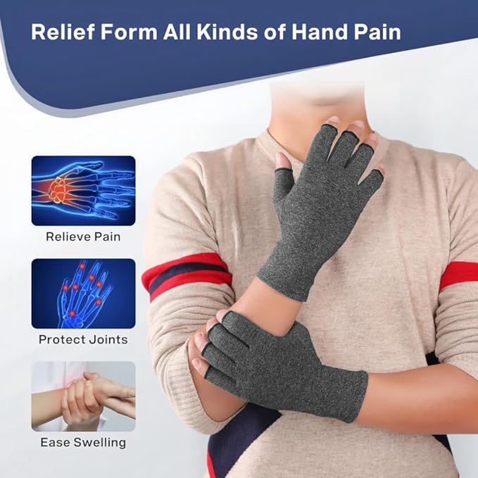 TFUSOM Arthritis Gloves for Women for Pain, Men and Women Fingerless Compression Wrap for Hand Pain and Osteoarthritis Compression Gloves Women,XL,Grey