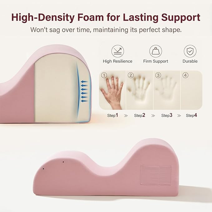 Yoga Chaise Lounge Chair, S-Shaped Floor Sofa with Moveable Headrest, Lumbar Pillow, Support Cushion, Footrest, Non-Slip Base, No-Assembly Lounger for Stretching, Meditation & Relaxation (Pink)