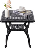 WILOUNGE 21" Cast Aluminum Outdoor Side Table,Small Patio Table,Outdoor Coffee Tables for Patio,Garden,Balcony, for All Weather (Black, Square)