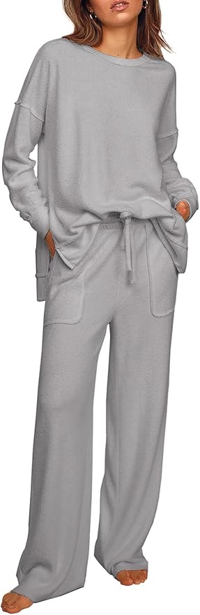 Ekouaer Womens Tracksuits 2 Piece Long Sleeve Outfits Micro Fleece Sweatsuit Sets Wide Leg Sweatpants