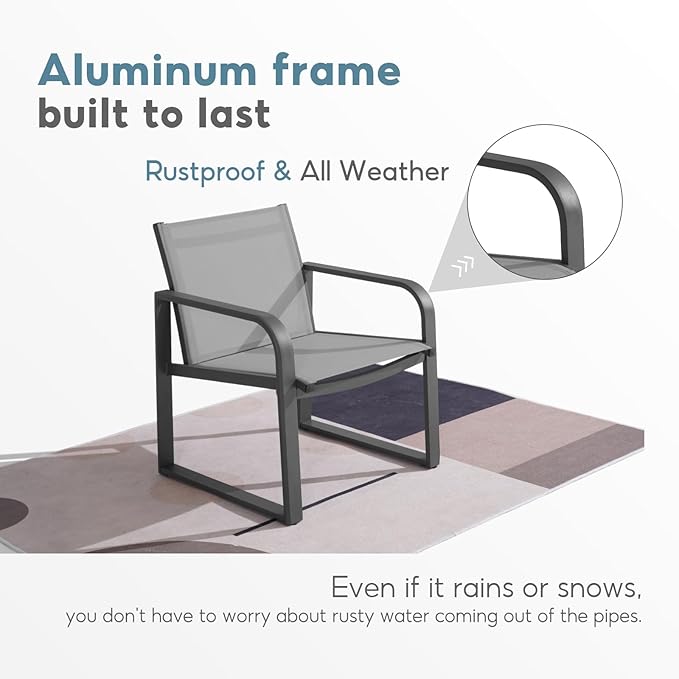 Litpony Aluminum Outdoor Patio Conversation Set, 4 Pieces Patio Furniture Sets with Breathable Textilene with Loveseat,Table and Chairs for Yard,Balcony,Grey
