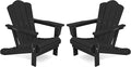 KINGYES Folding Adirondack Chair Set of 2, HDPE All-Weather Patio Chairs, Wooden Textured Lawn Chair for Poolside, Backyard, Deck, Fire Pit, Black