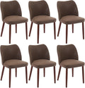 ElfinAura Dining Chair Set of 6, Leather Upholstered Dining Chair with Wood Legs, Wing Backrest, Wooden Kitchen Chair, Kitchen Chairs with Thick Cushions for Dining Room, Living Room, Taupe