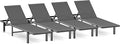 Pool Chaise Lounge Chair Set of 4, Outdoor Lounge Chairs with Wheels, 5-Position Adjustable Sun Loungers for Outside, Deck, Beach, Grey