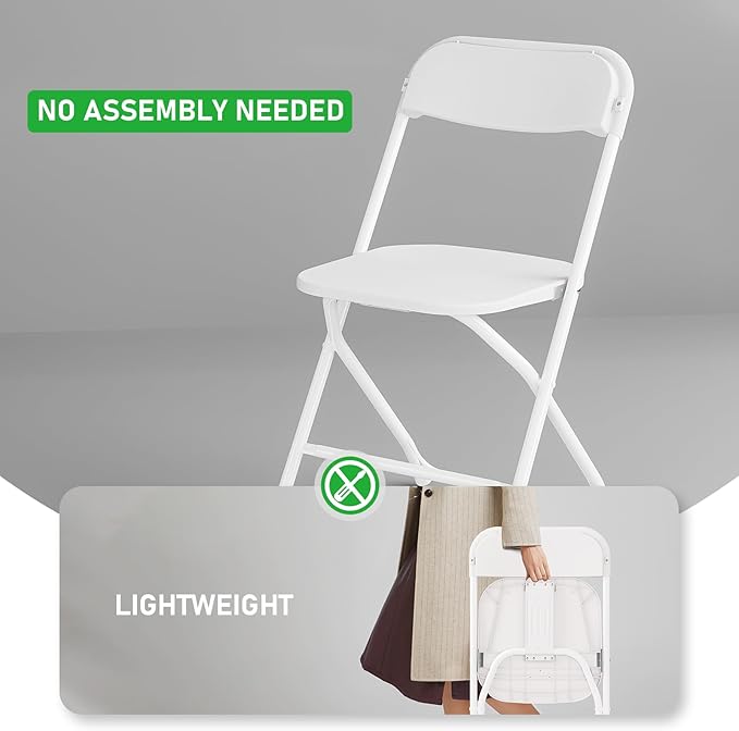 Folding Chairs10 Pack,Plastic Folding Chairs with Steel Frame,White Folding Chairs for Outdoor Heavy Duty 350lb Capacity Portable Event,Wedding Party Office Dining