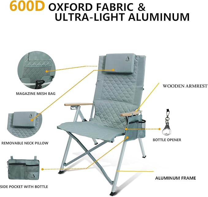 Reclining Camping Chair, Heavy Duty Folding Chairs with 4-Stage Adjustable High Back for Adults, Compact Foldable Outdoor Patio Reclining Chair with Storage Bag (Cyan, 2 Pack)