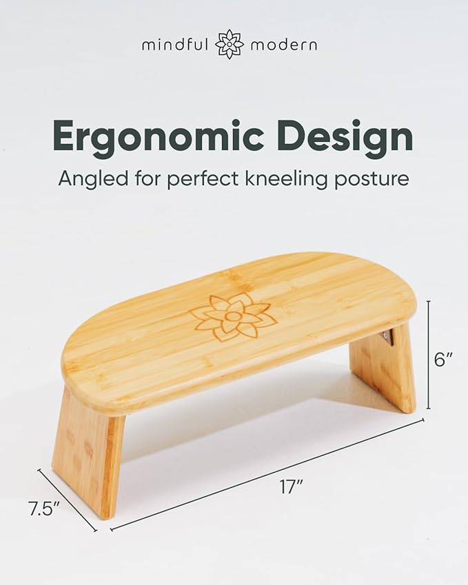 Mindful Modern Folding Meditation Bench - Bamboo Kneeling Stool with Locking Magnetic Hinges - Portable Cross Legged Folding Seiza Chair w/Travel Bag