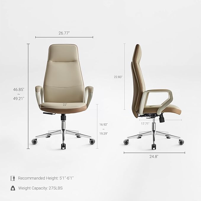 EUREKA ERGONOMIC Clara Executive Office Chair, Faux Leather Computer Task Chair, High Back Swivel Desk Chair with Lumbar Support and 3-Position Recline Lock, Beige-Brown