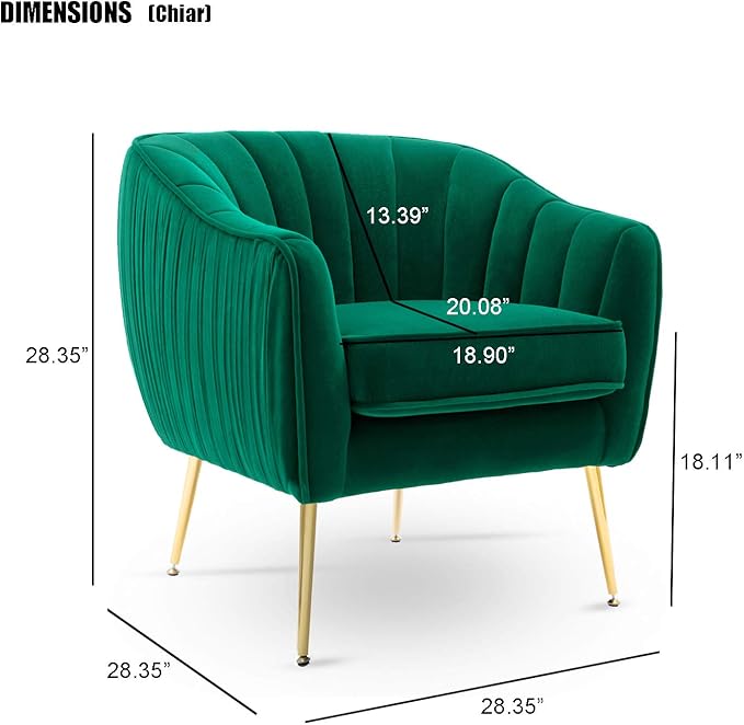 Altrobene Velvet Accent Chair, Modern Barrel Arm Chair with Golden Finished Metal Legs for Living Room and Bedroom, Christmas Green