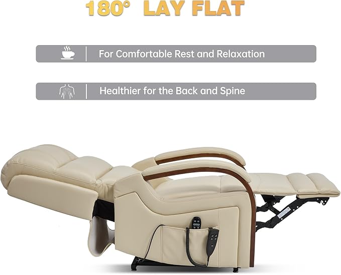Dual Motor Power Lift Recliner Chair, Lay Flat Recliner, Lift Chair with Massage and Heat, Standing Assistance, Infinite Position Reclining, Living Room Chair (Faux Leather Beige)