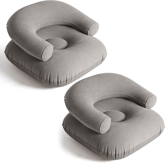 Threehoney 2 Pcs Inflatable Lounge Chair Deck Chair Lazy Sofa, Blow Up, Folding, Portable Couch for Home, Office Balcony, Floor Seating (Dark Grey)