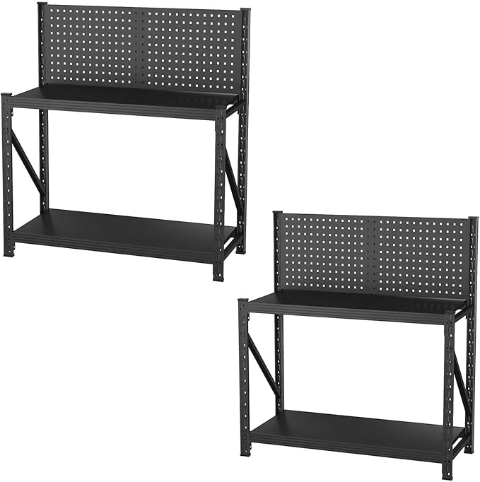 2 Sets Work Bench with Pegboard,Heavy Duty 3000lbs Capacity Workbench with Wheels Adjustable Shelves,Tool Cart,Work Table for Garage Warehouse47.2 H*47.09" W*19" D