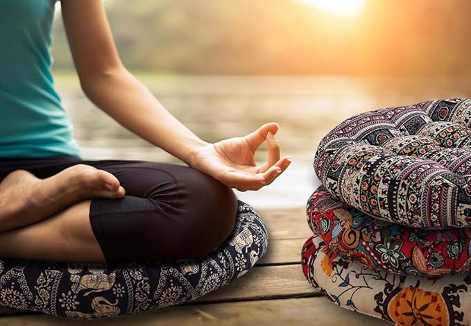 Boho Square Floor Seat Pillows Cushions 22" x 22", Soft Cotton Linen Bohemian Yoga Mandala Meditation Pouf Tatami Floor Pillow Cushion for Living Room Adults & Kids Casual Reading Nooks,Elephant B