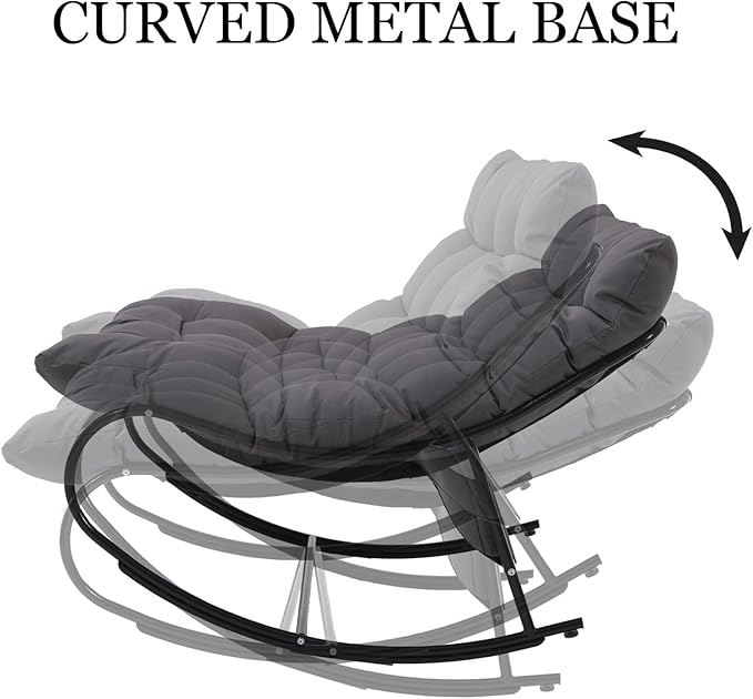 DAYAOUTDOOR 2 Piece Outdoor Rocking Chairs with Ottoman, Patio Oversized Rocking Egg Chair with Cushion, Papasan Chair Set of 2 for Outside, Outdoor Padded Chairs, Grey