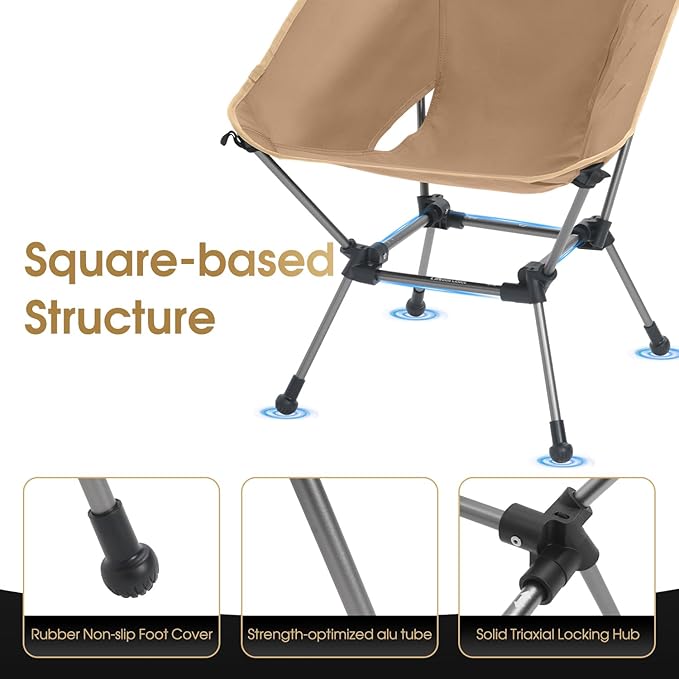 MOON LENCE Portable Camping Chair Plus, Upgraded Comfort & Size, Compact and Lightweight Still, Folding Chair for Backpacking & Hiking, 330Lbs Capacity (Khaki)