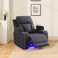 Caberryne Power Recliner Chair with LED Lights,Leather Reclining Couch with Storage Console/Arm Cup Holder for House/Home Theater/Small Space/Rv(Single Chair,Navy)