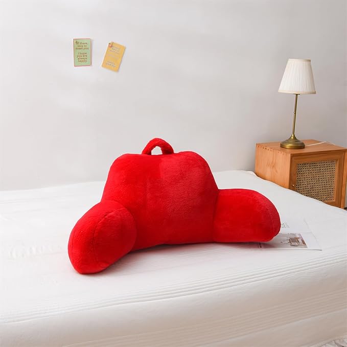 Aimuan Reading Pillow Bed Rest Wedge Adult Backrest Pillow with Arms Back Support for Sitting Up in Bed Cushion Incline Rest Sleeping Snoring Pillow,Red Standard