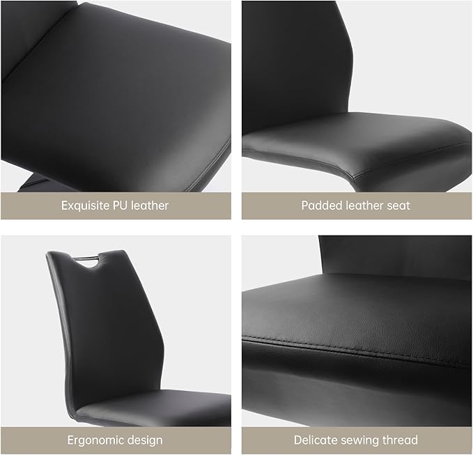 Mermaid Dining Chairs Set of 4, Modern Kitchen Dining Room Armless Upholstered Side Chairs with PU Leather Cushion Seat and Sturdy Metal Legs (4 Black)
