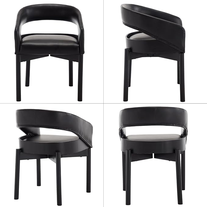 DUOMAY Modern PU Leather Dining Chairs Set of 2, Open Back Kitchen Chairs with Solid Wood Legs Upholstered Curved Back Side Chairs for Kitchen Restaurant, Black