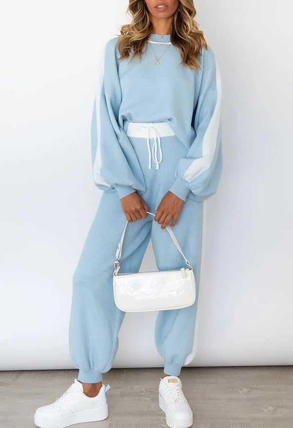Viottiset Women's 2 Piece Outfits Sweatsuit Casual Knit Pullover Sweater Pajamas Lounge Set