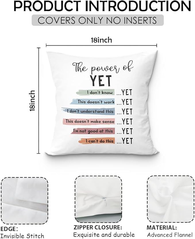 uinwk The Power of Yet Inspirational Mental Health Pillow Covers 18x18, Growth Mindset Calming Corner Classroom Decor, Psychology Therapy Office Decor, Counselor Office Decor
