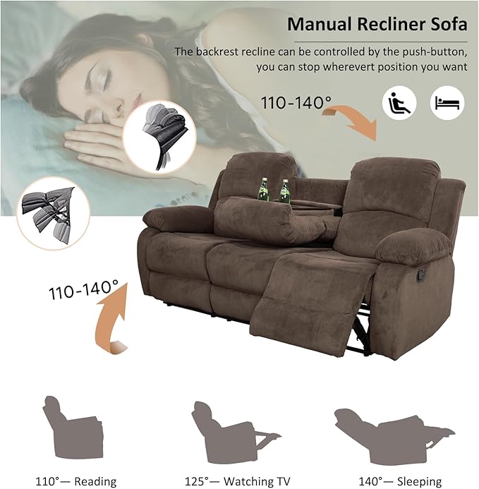 A Ainehome Living Room Furniture Set Brown Corduroy Recliner Sofa Set Loveseat Chair Furniture Sofa Set for Living Room/Rv/House/Theater Seating (A-Taupe Brown Corduroy, Sofa+Chair)